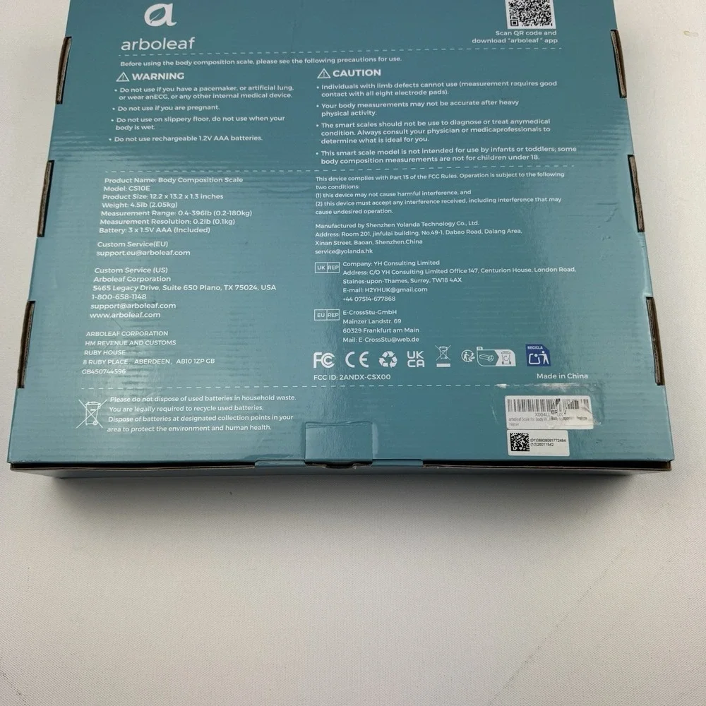 Arboleaf CS10E Eight-electrode Body Composition Smart Scale White New